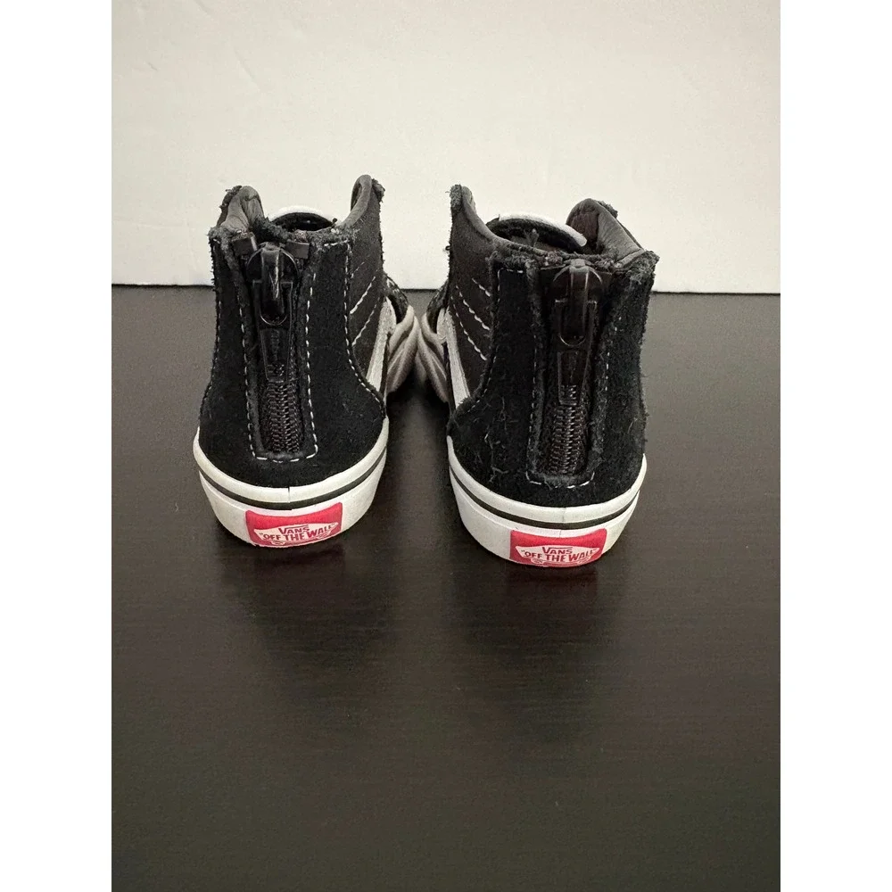Vans Toddler Sk8-Hi Zip Sneaker Suede Canvas Size 4 Black White High Top Shoes